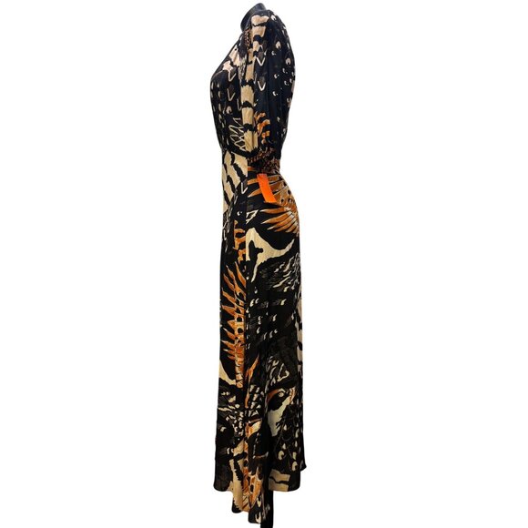 Temperley London Silk Butterfly Print Wrap Dress Orange 10 - Picture 4 of 6